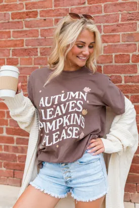 Autumn Leaves Pumpkin Please Mocha Oversized Graphic Tee