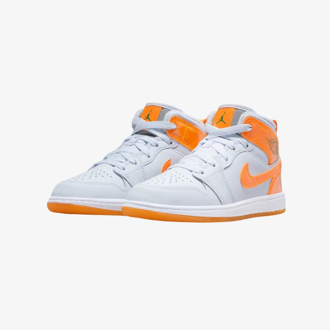 preschool jordan 1 mid se (football grey/orange peel)