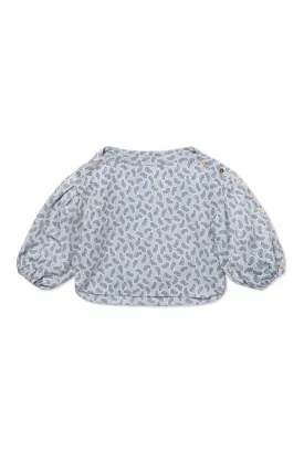 SAMPLE - Cropped Button Sleeve Blouse - Navy Paisley