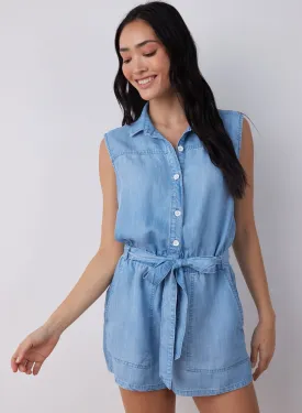 Sleeveless Utility Romper - Caribbean Wash